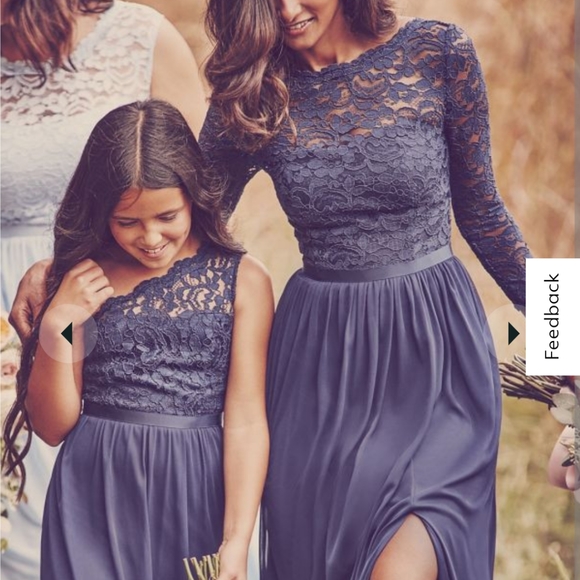 NWT David's Bridal Lace Mesh Navy Bridesmaid Dress 3/4 Sleeve Size 2 $38 - Picture 3 of 12